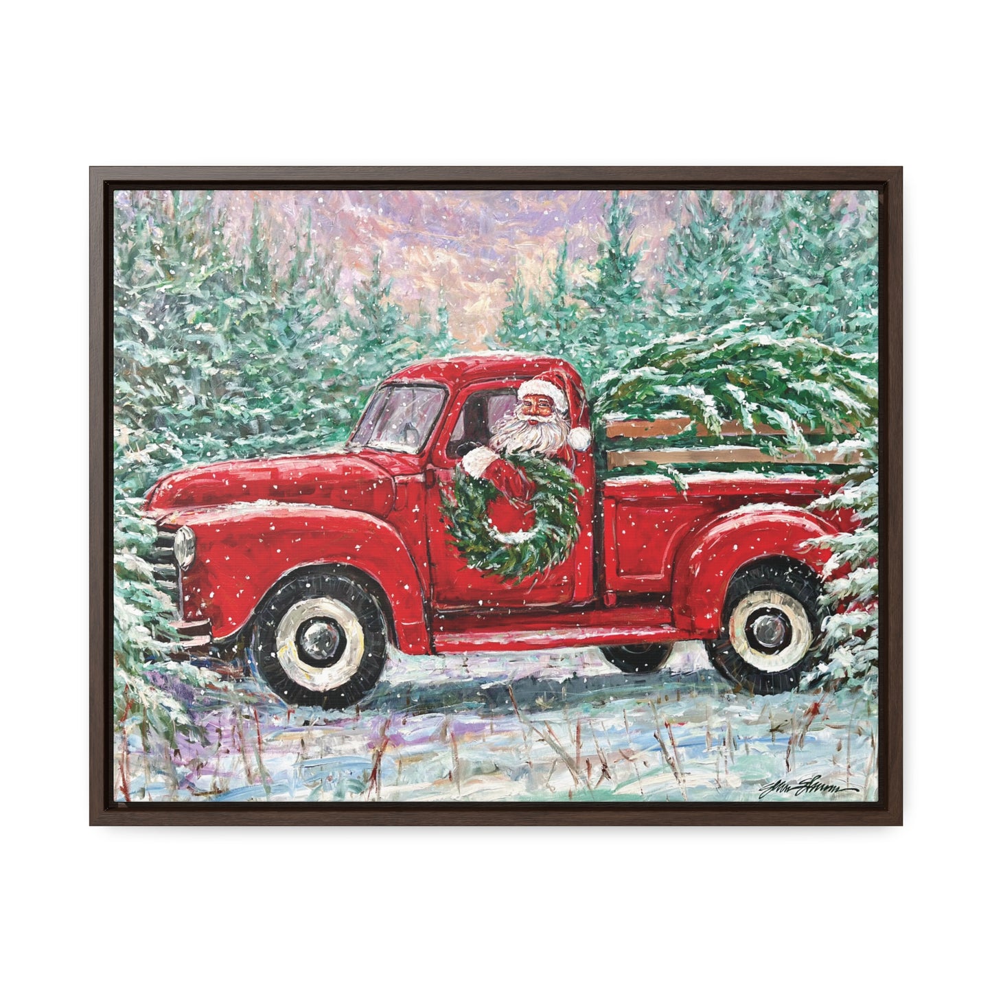 Santa in Red Truck with Tree