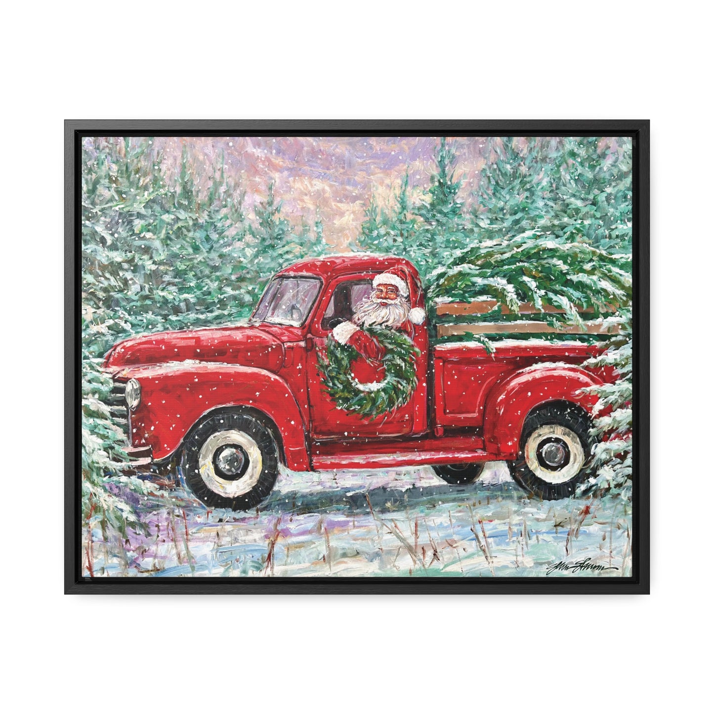 Santa in Red Truck with Tree