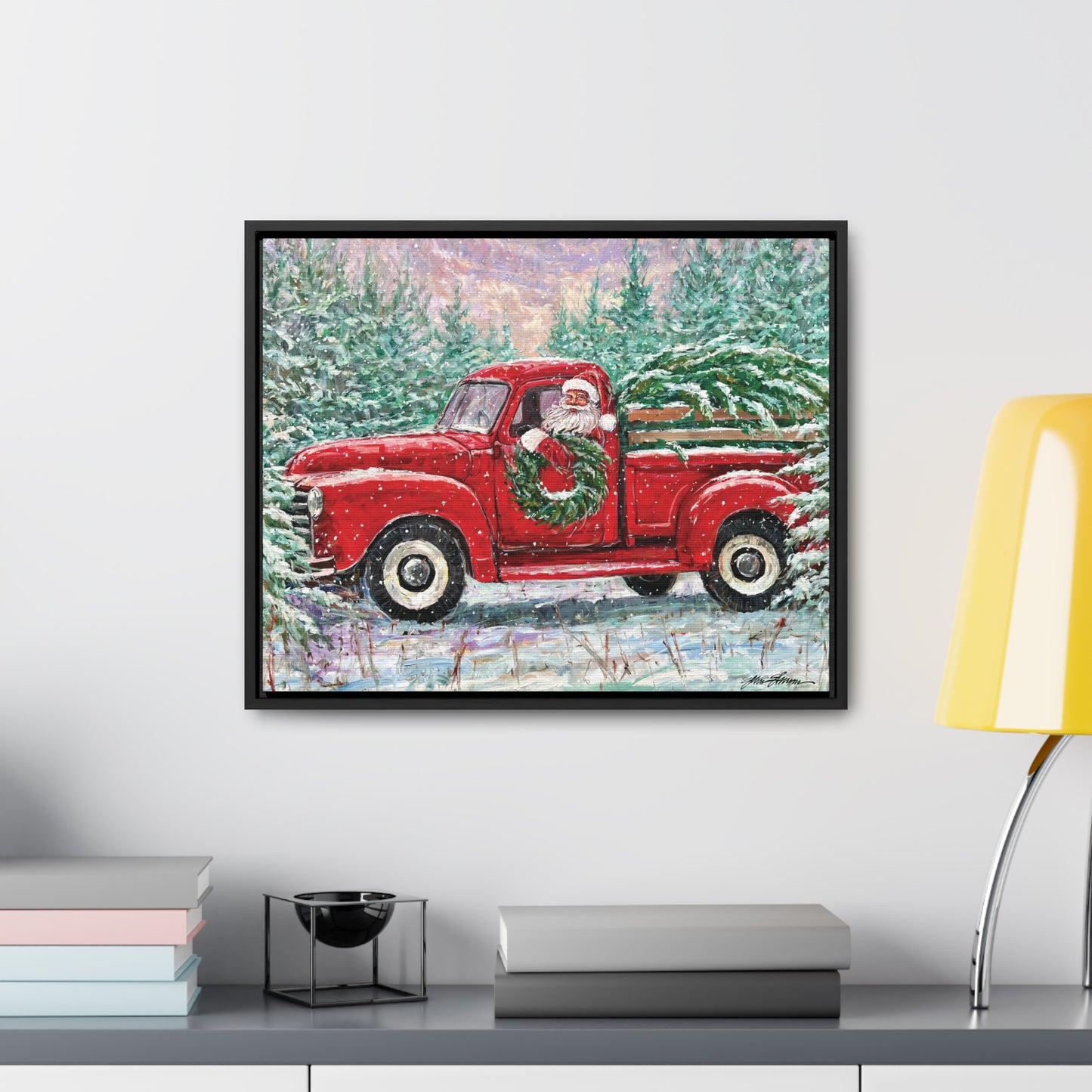 Santa in Red Truck with Tree