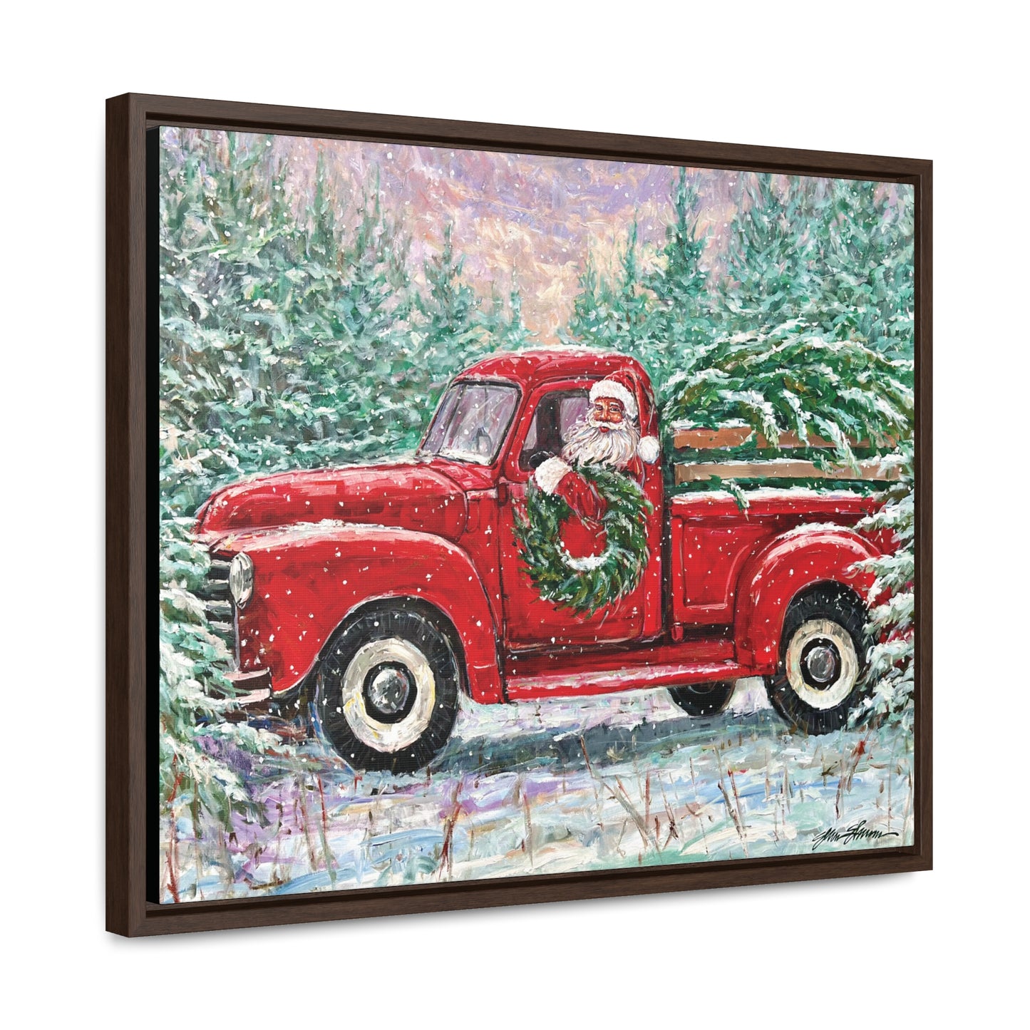Santa in Red Truck with Tree