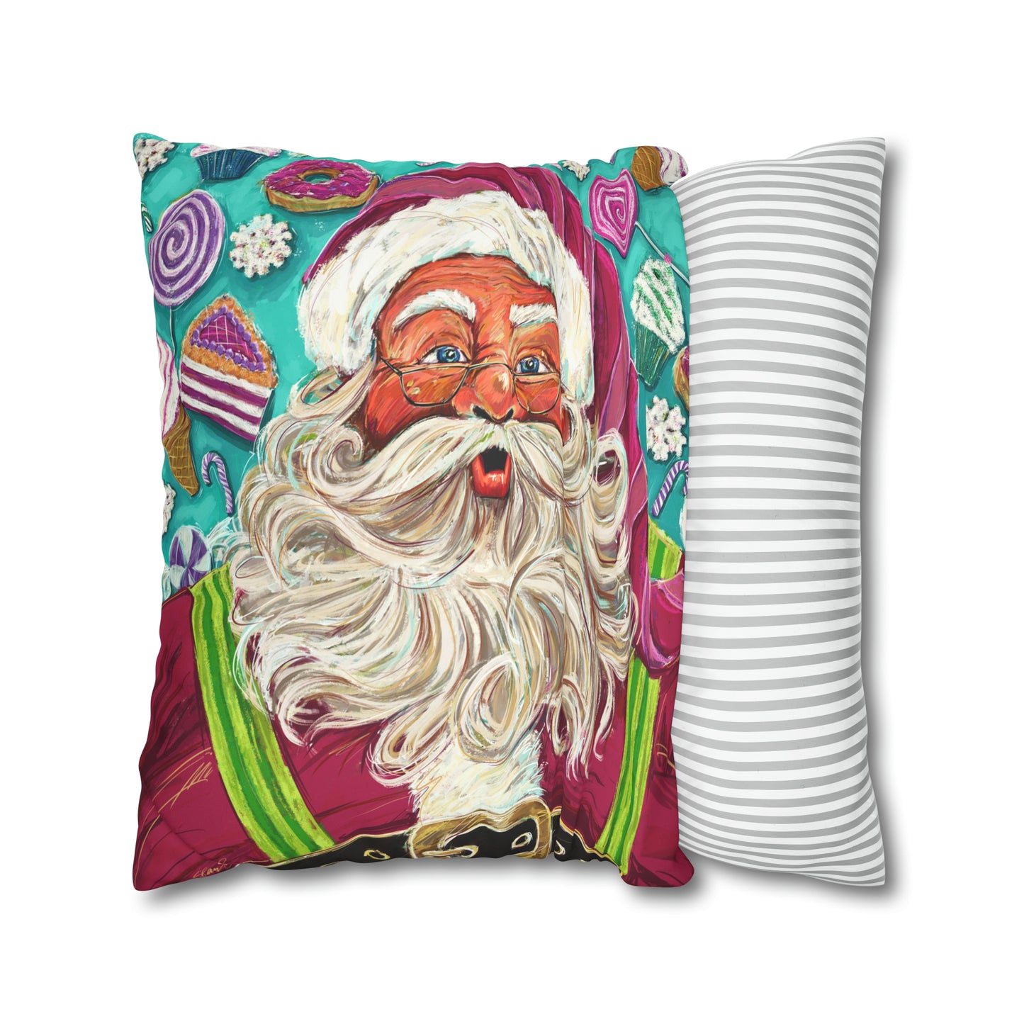 Candy Claus Faux Suede Pillow Case (no insert)