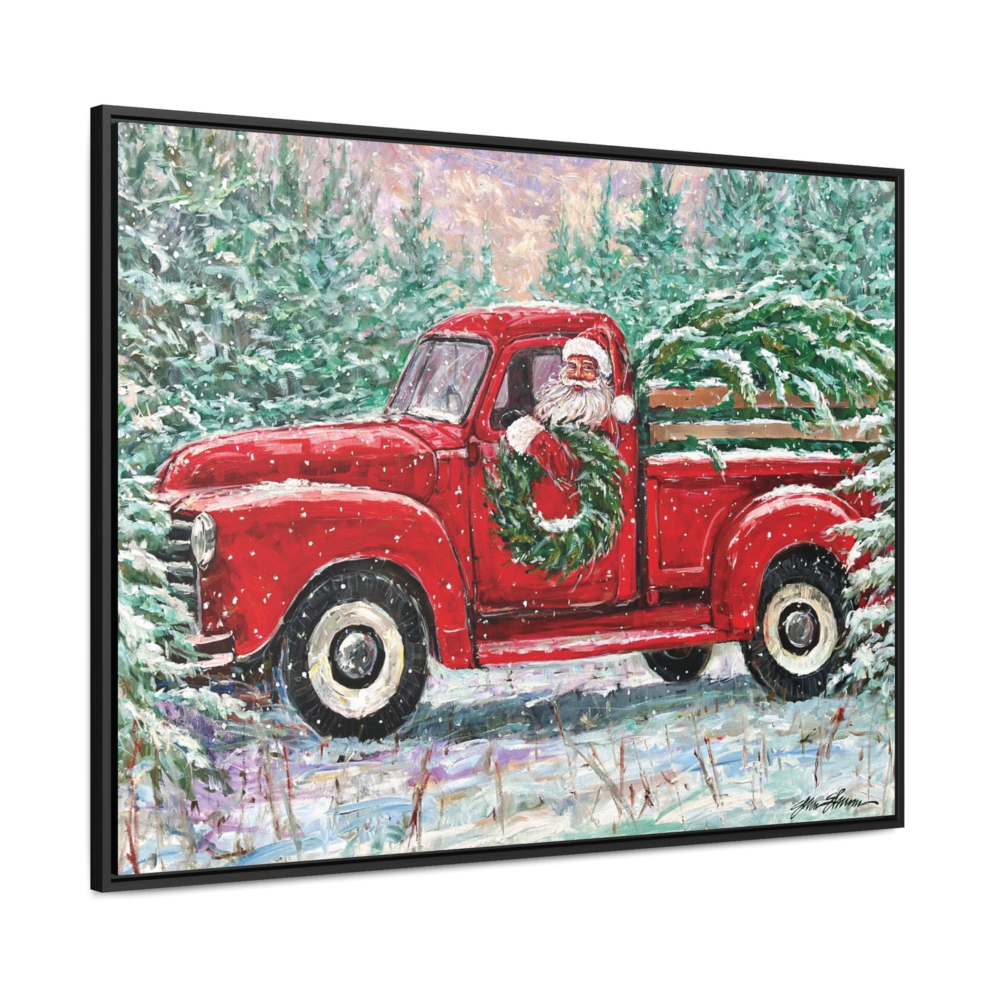 Santa in Red Truck with Tree