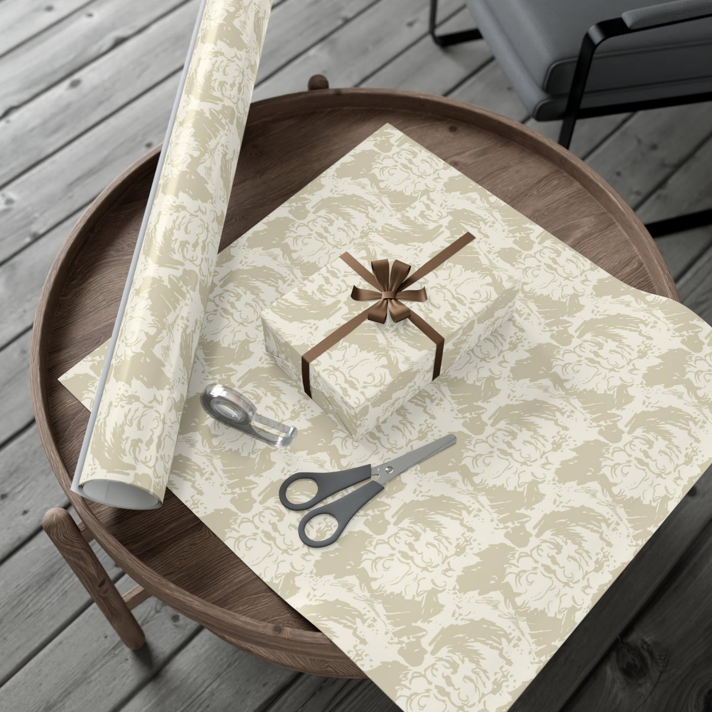 Cream & Taupe Santa Gift Wrap