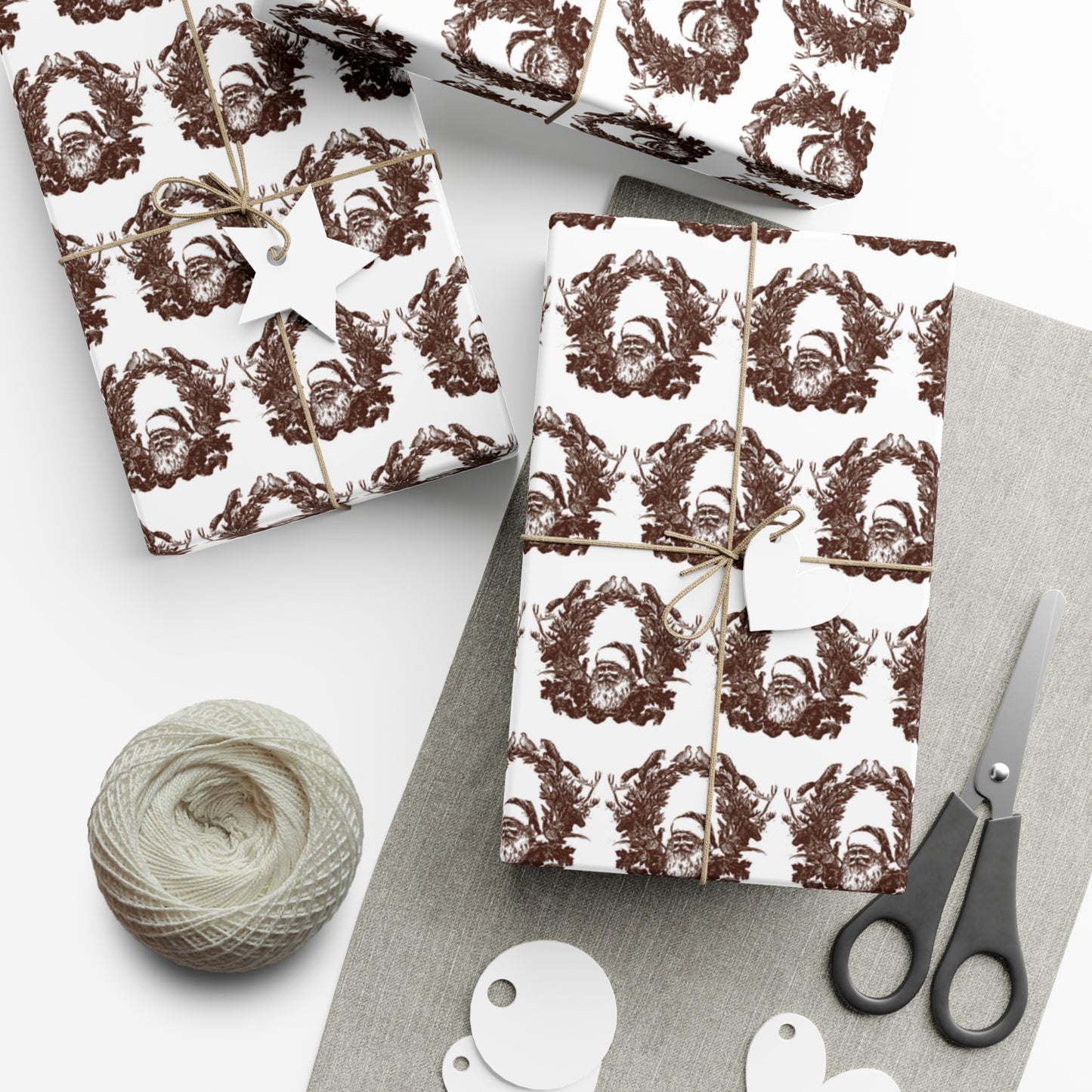 Woodland Gift Wrap / white + sepia