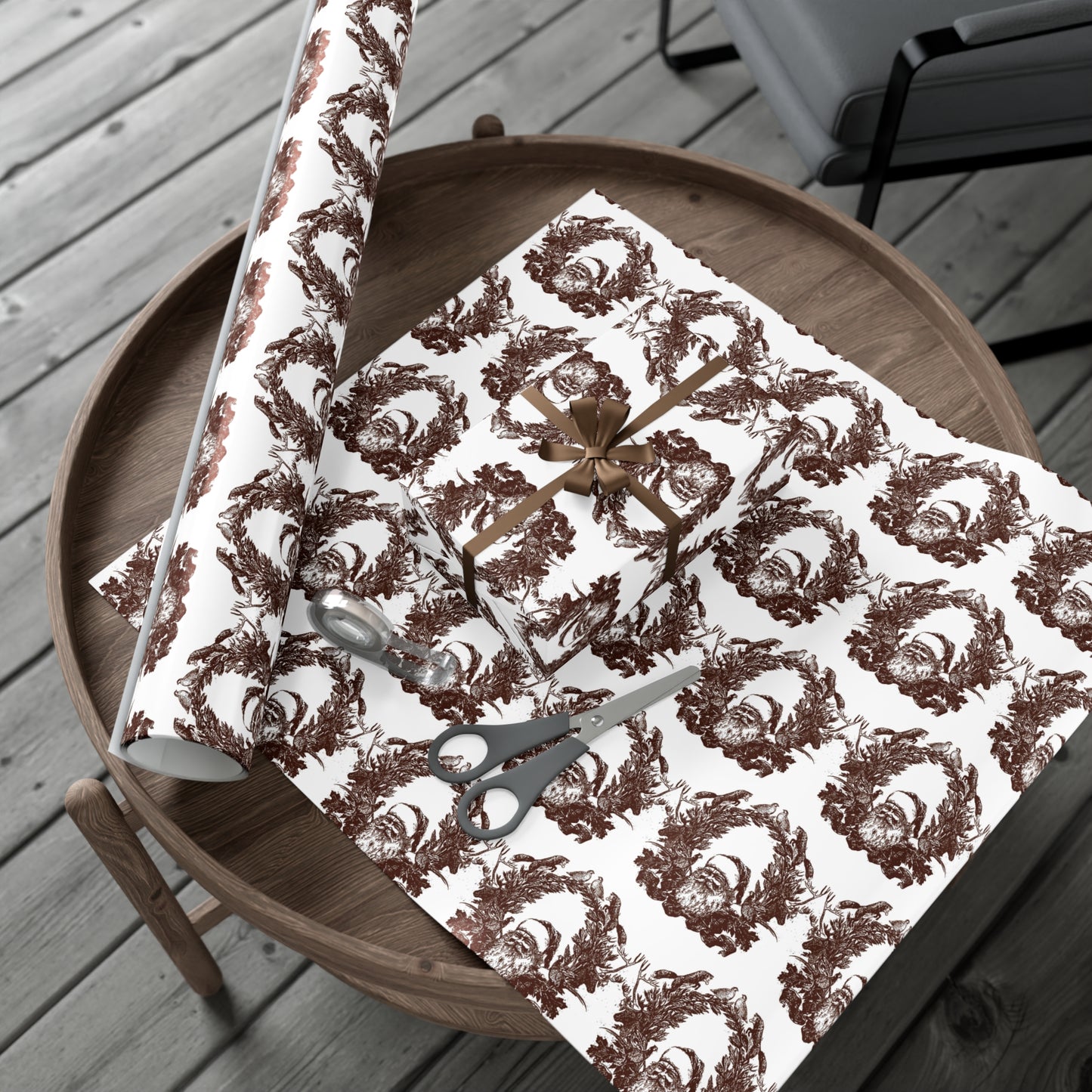 Woodland Gift Wrap / white + sepia