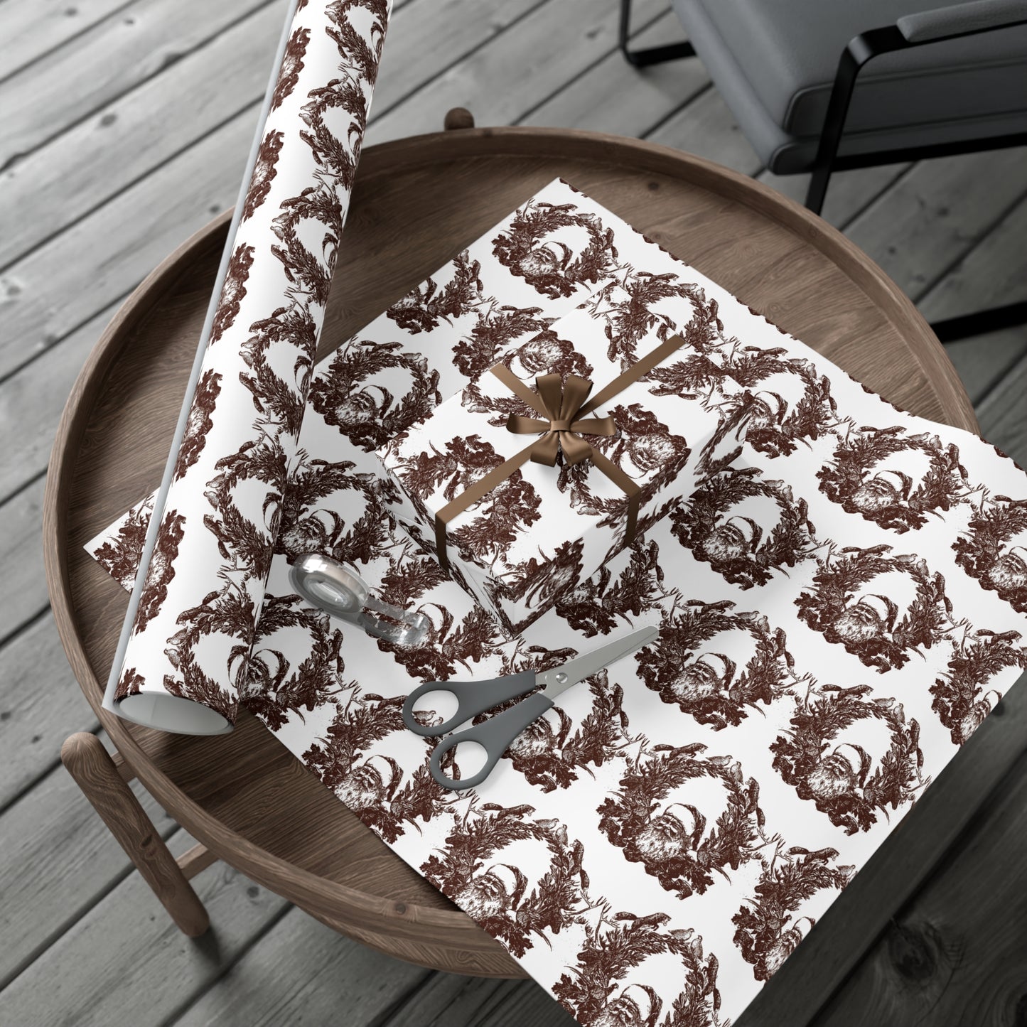 Woodland Gift Wrap / white + sepia