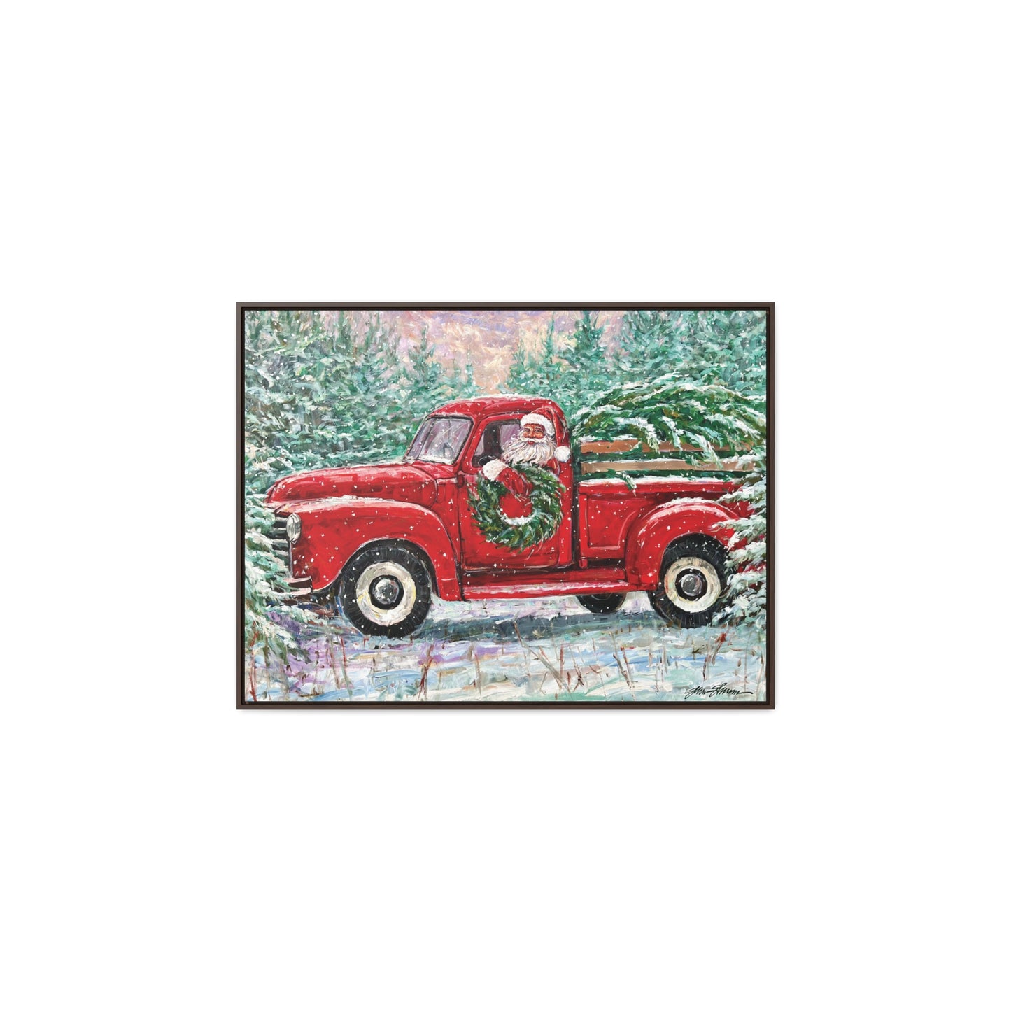 Santa in Red Truck with Tree