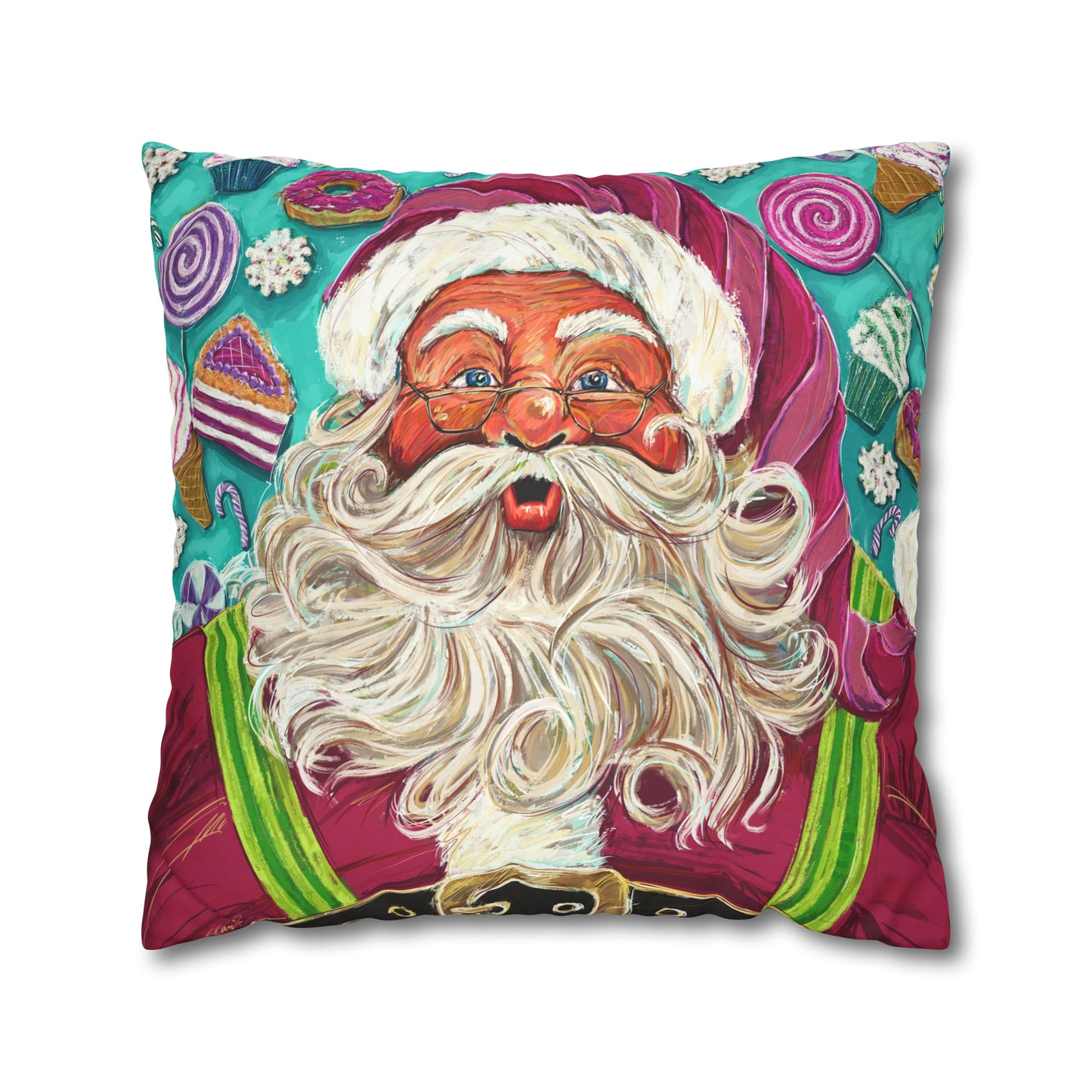 Candy Claus Faux Suede Pillow Case (no insert)