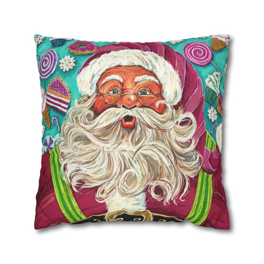 Candy Claus Faux Suede Pillow Case (no insert)