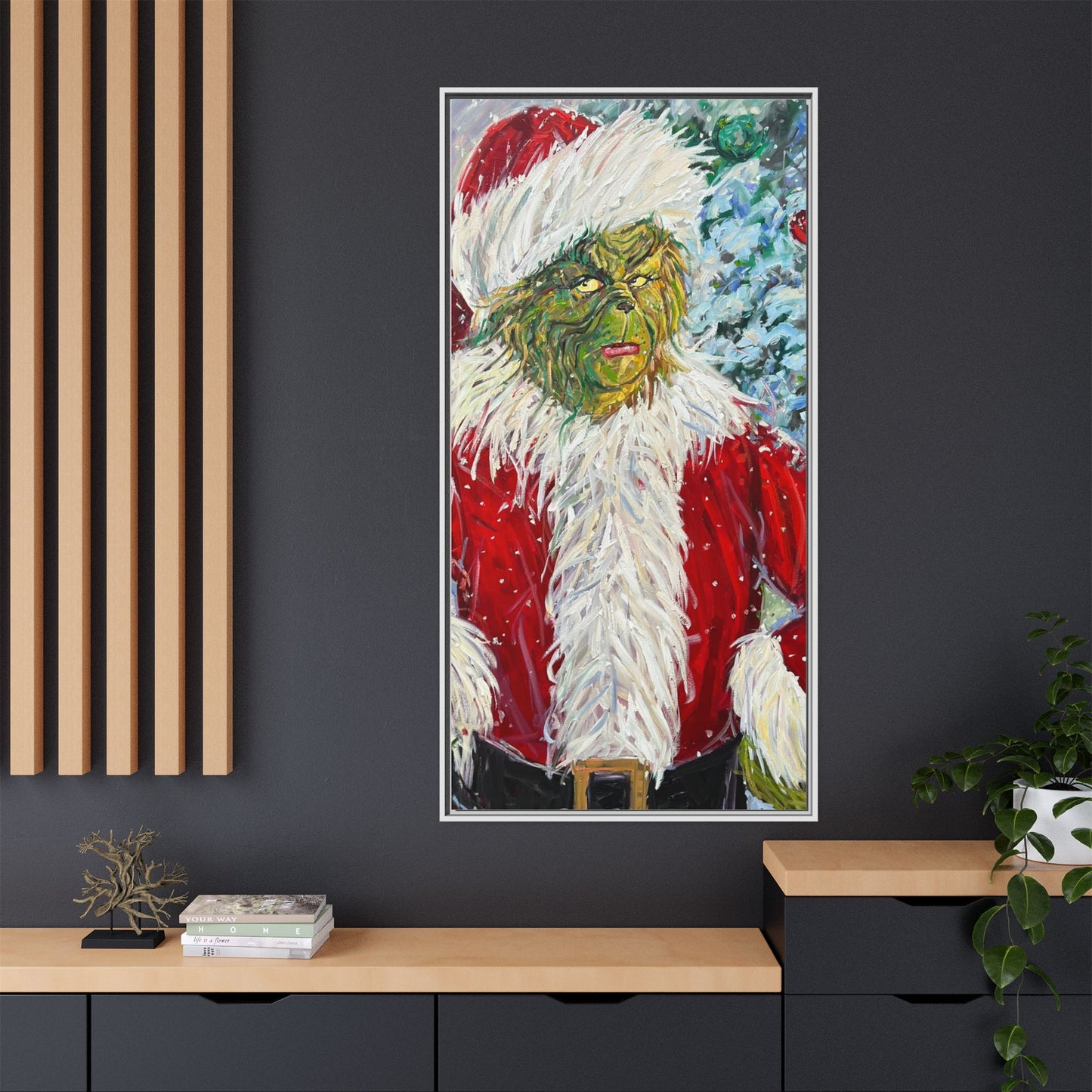 Grinch Santa Matte Canvas Framed Wall Art