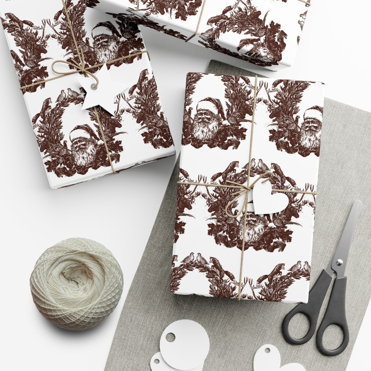 Woodland Gift Wrap / white + sepia