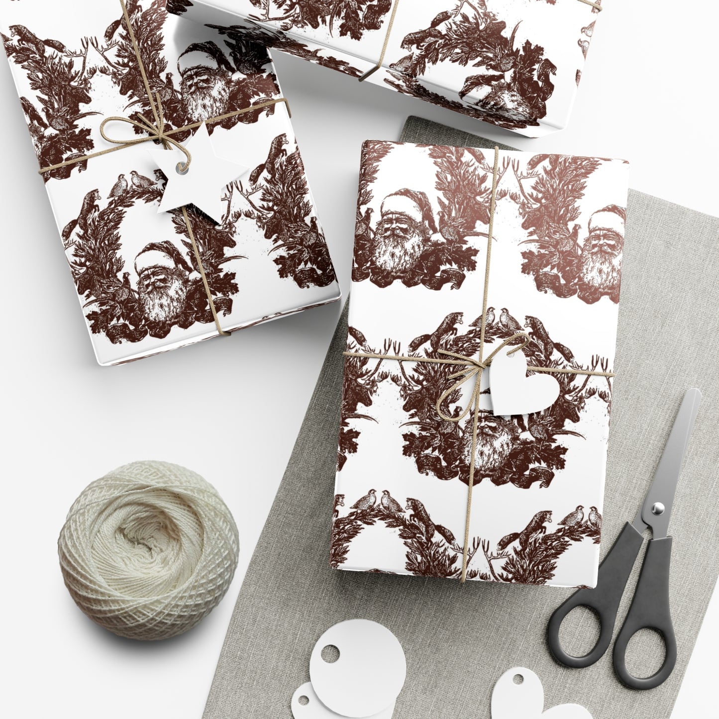 Woodland Gift Wrap / white + sepia