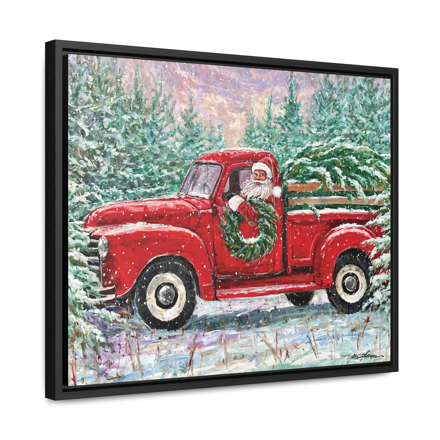 Santa in Red Truck with Tree