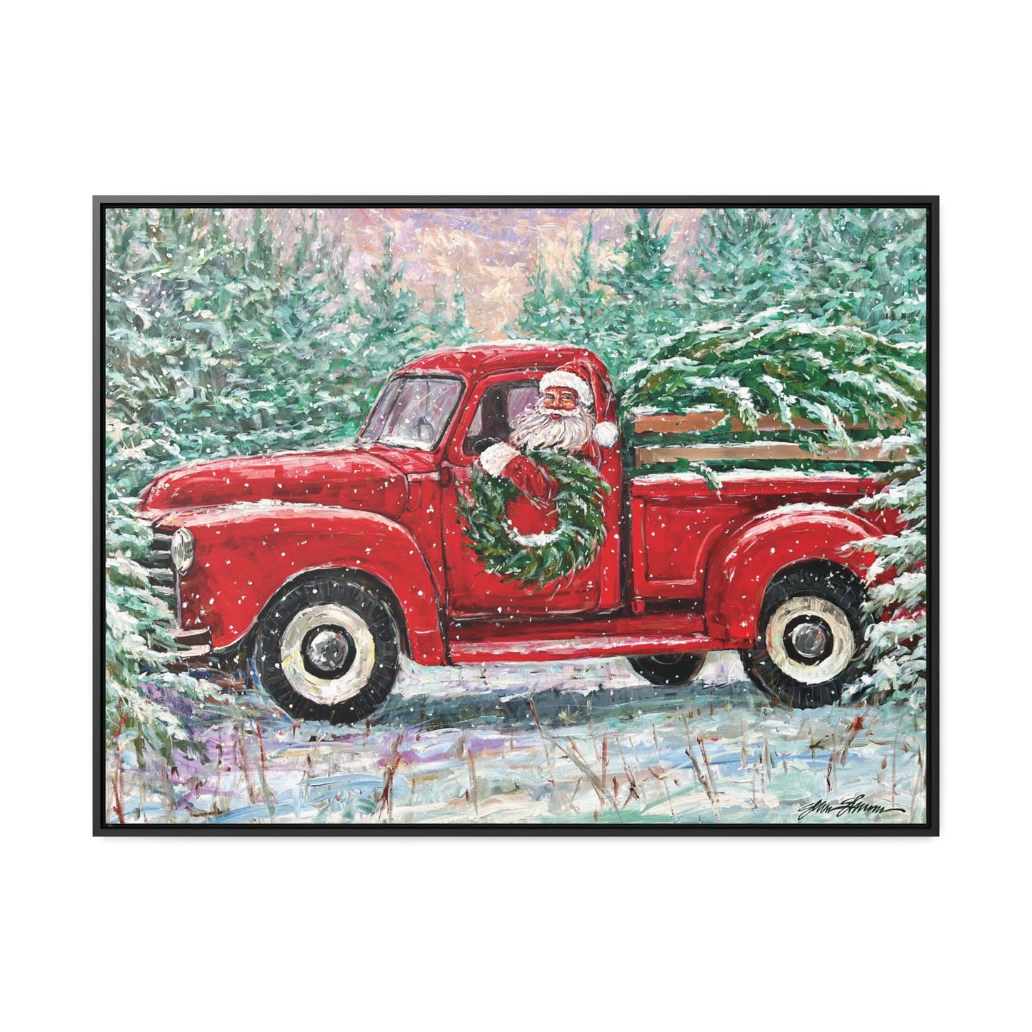 Santa in Red Truck with Tree
