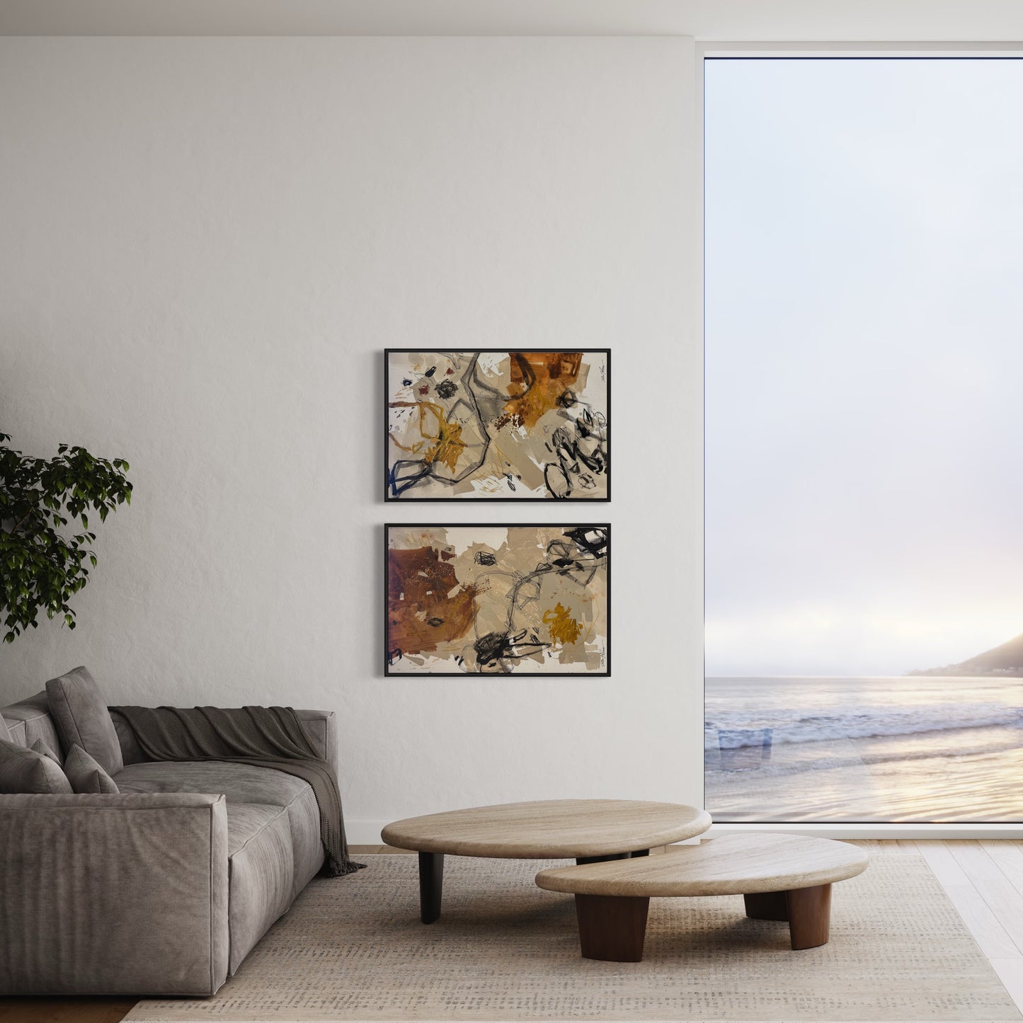 24x36” Rust Abstract Pair