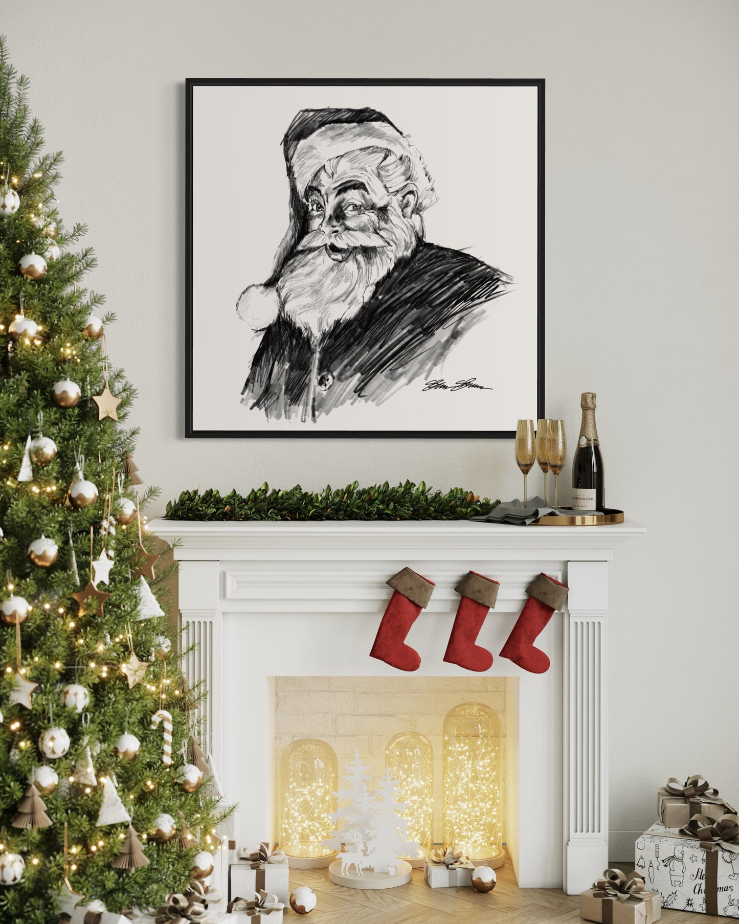 Classic Santa Sketch on Canvas (print)