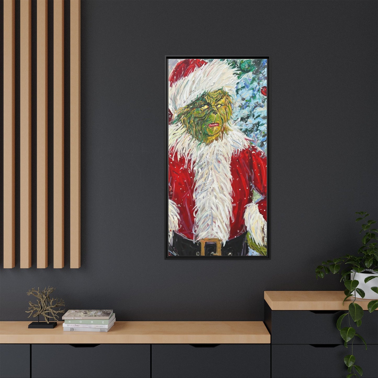 Grinch Santa Matte Canvas Framed Wall Art