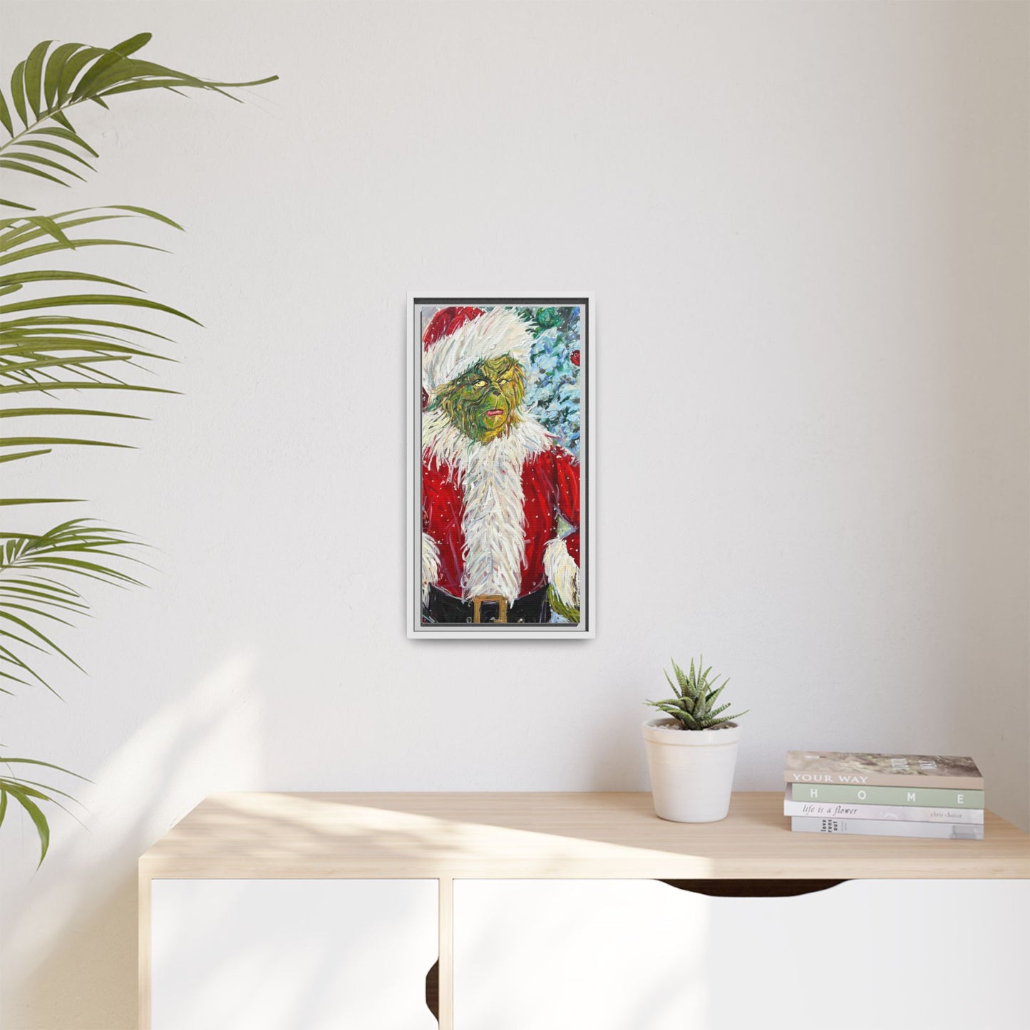 Grinch Santa Matte Canvas Framed Wall Art