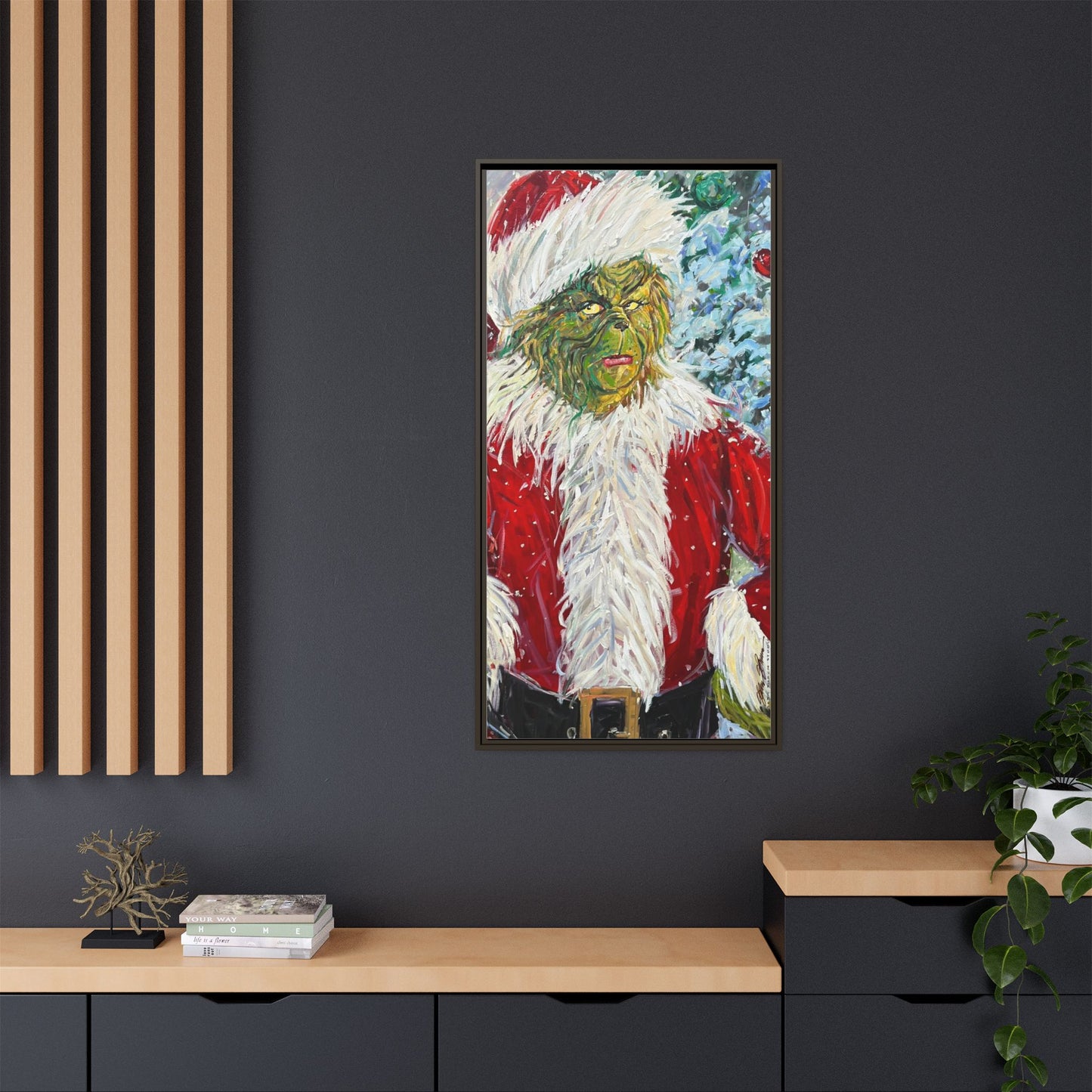 Grinch Santa Matte Canvas Framed Wall Art