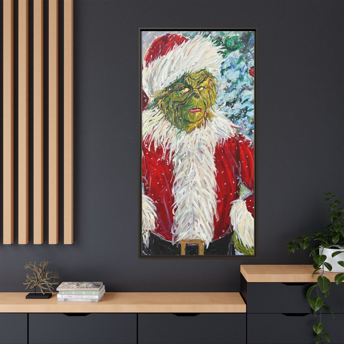 Grinch Santa Matte Canvas Framed Wall Art