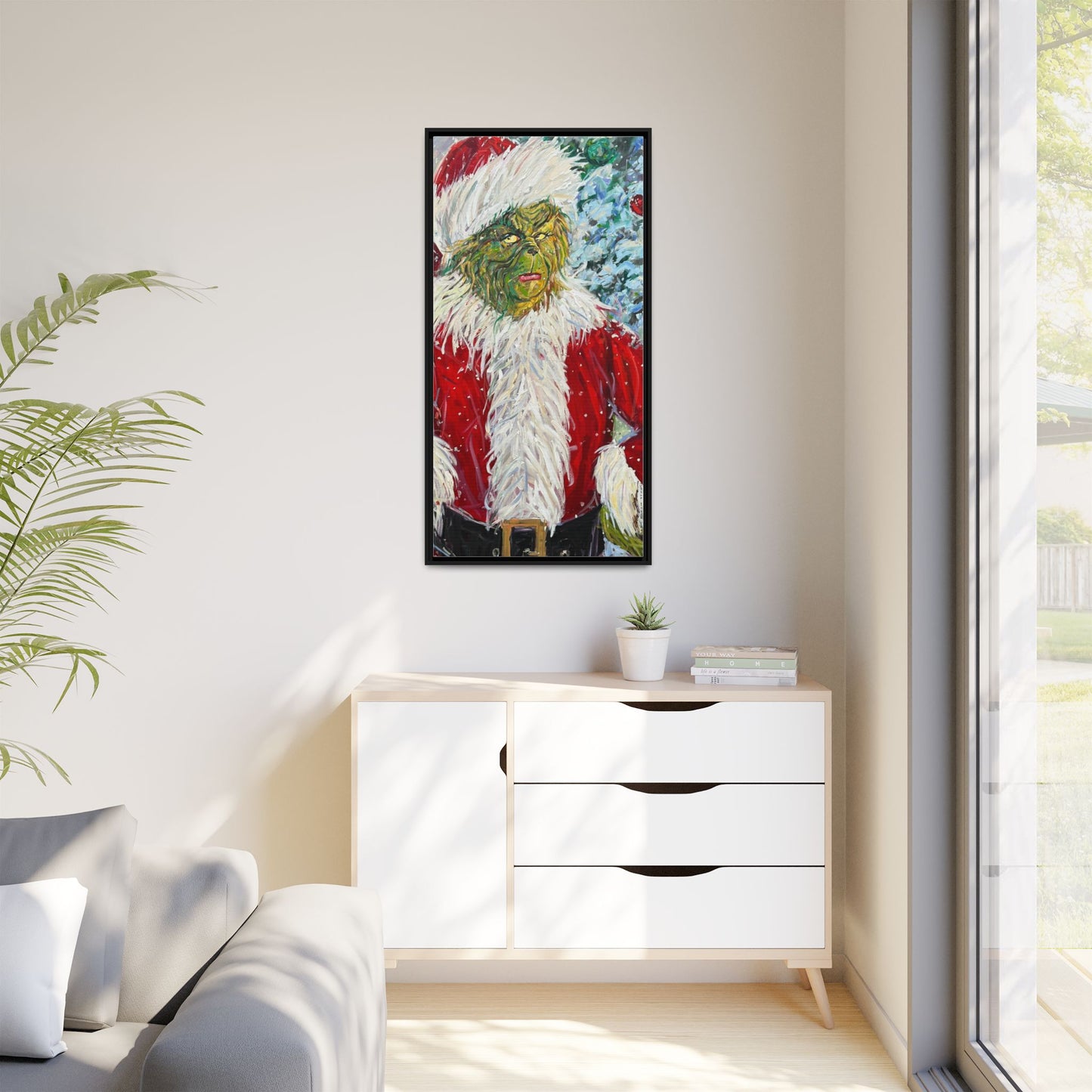 Grinch Santa Matte Canvas Framed Wall Art