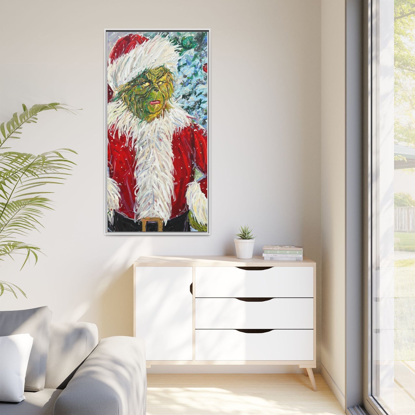 Grinch Santa Matte Canvas Framed Wall Art