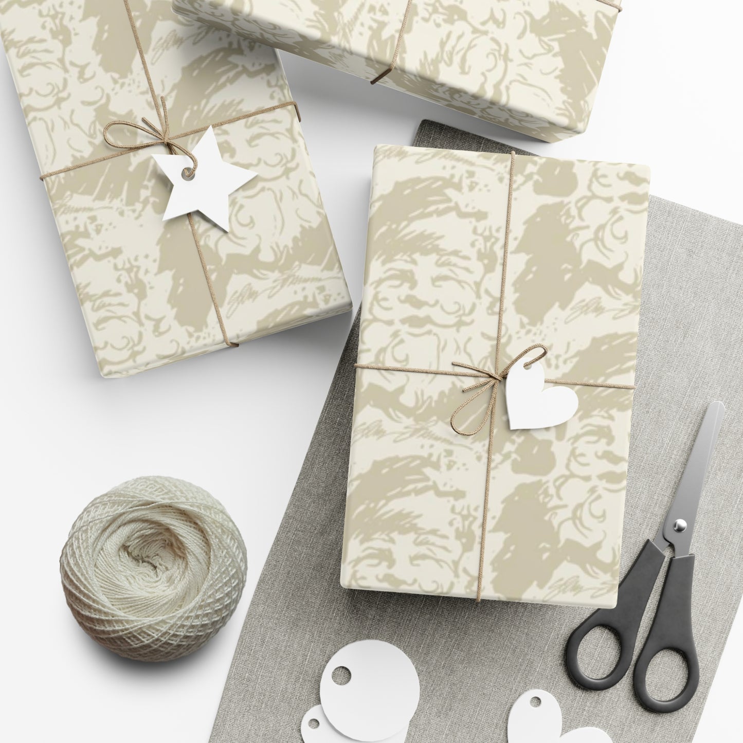 Cream & Taupe Santa Gift Wrap