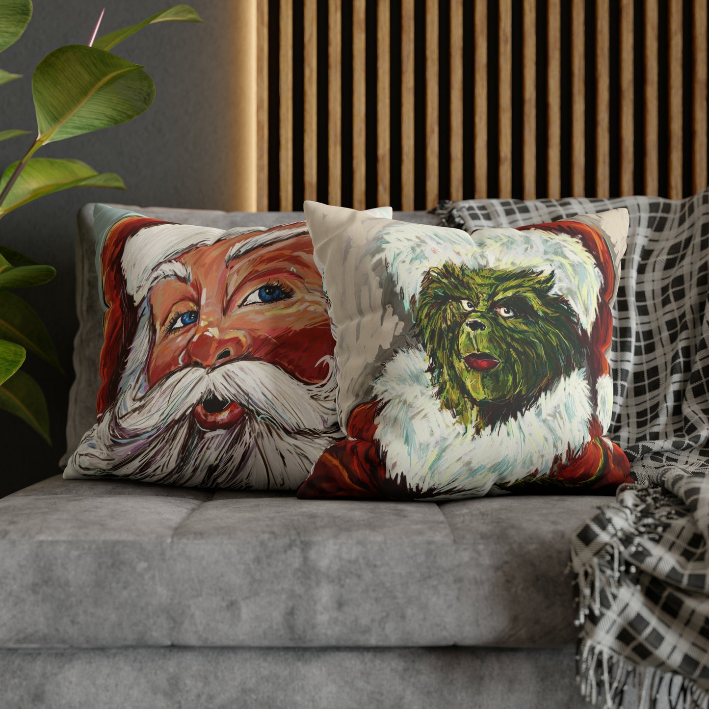 GRINCH / SANTA COLOR  Double Sided Pillow  (no insert)