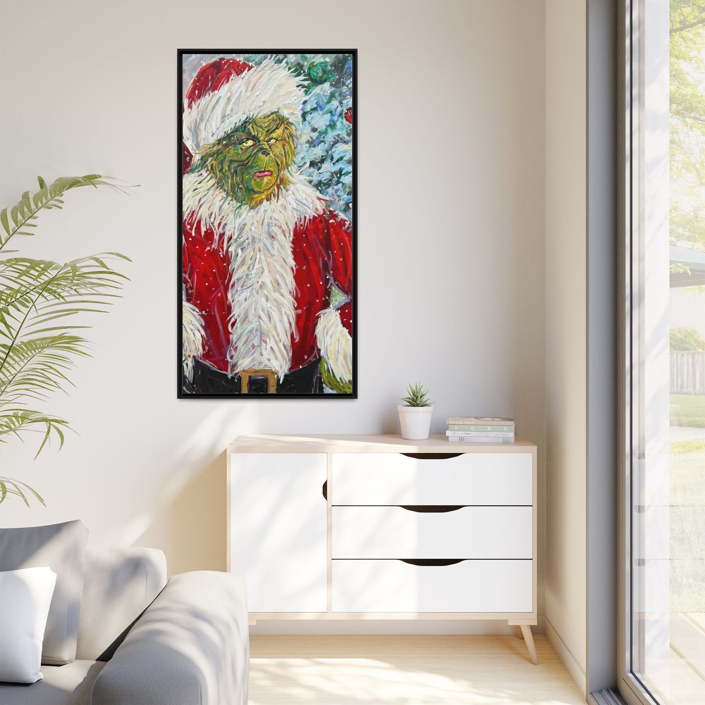 Grinch Santa Matte Canvas Framed Wall Art