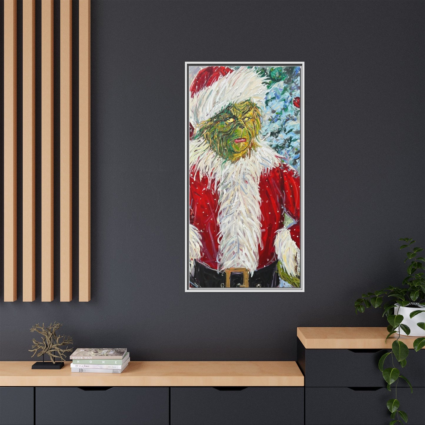 Grinch Santa Matte Canvas Framed Wall Art