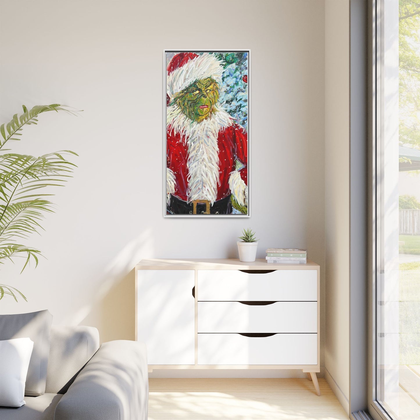 Grinch Santa Matte Canvas Framed Wall Art