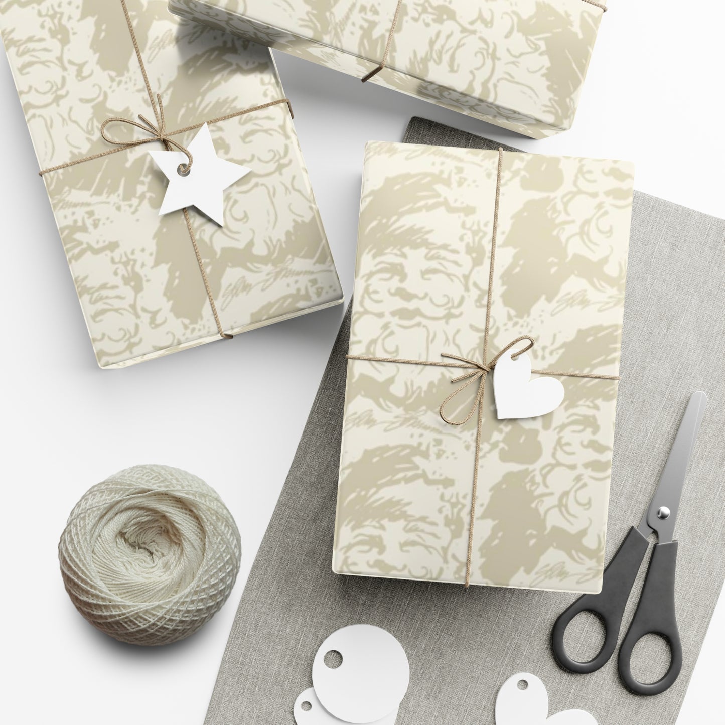 Cream & Taupe Santa Gift Wrap